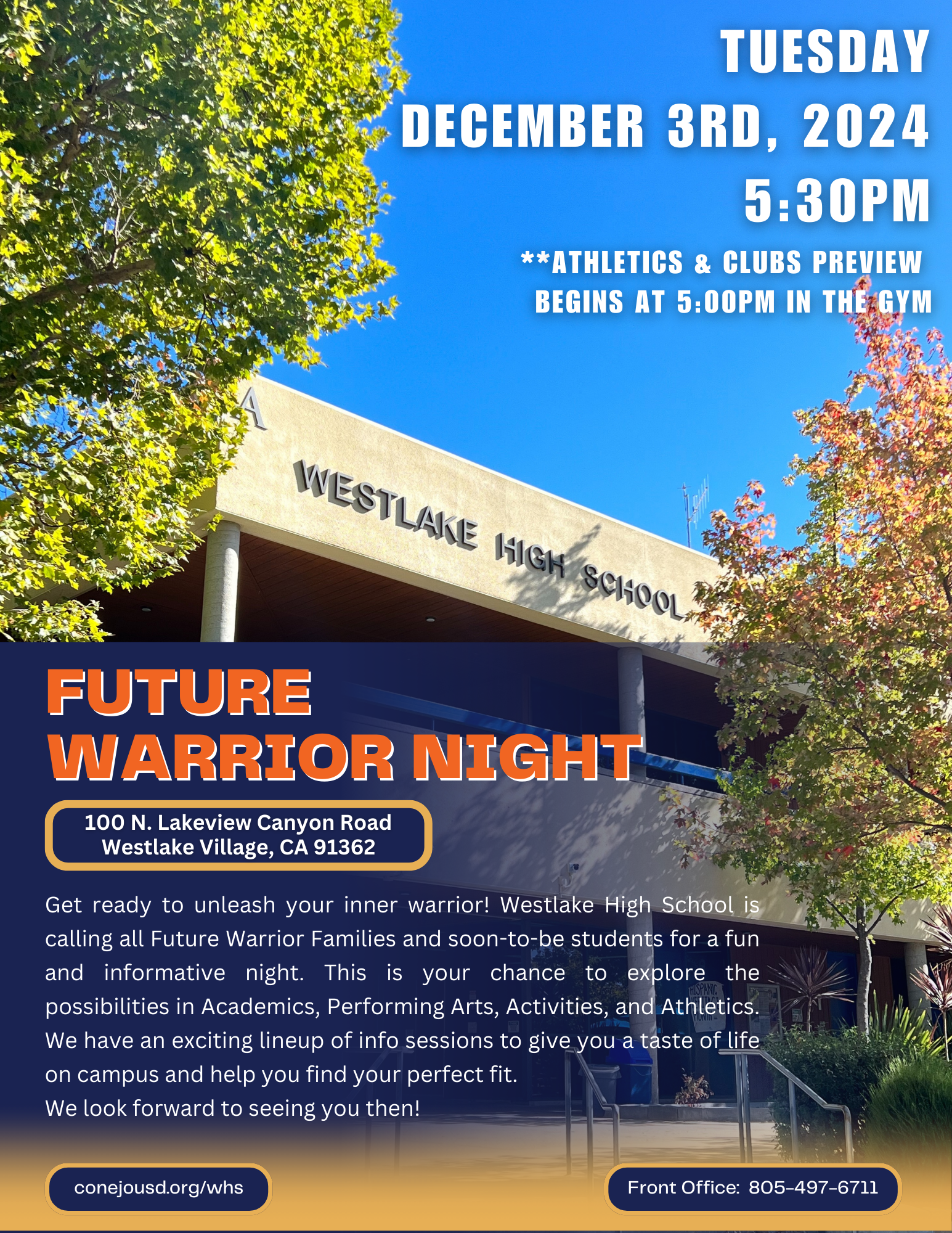 Future Warrior Night - Tuesday, December 3rd at 5:30pm